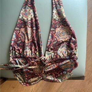 Cider Multicolor Paisley going out Halter Crop Top - Burgundy Base